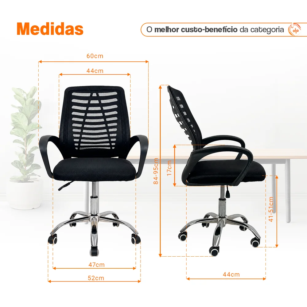 Imagem 5 de 5 do produto Kit 2 Cadeiras Escritório Esteirinha Mesh Ergonômica Tela Respirável Giro 360° Até 120kg Preto