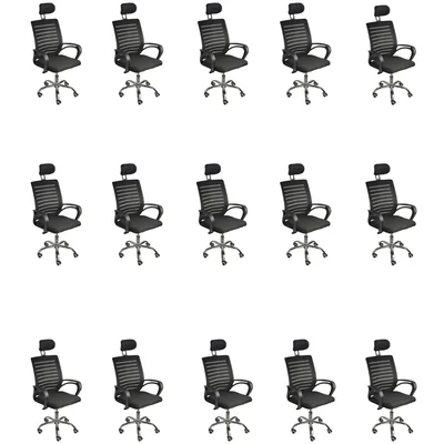 Kit 15 Cadeiras De Escritório Oficial Secretaria Diretor Roma Ergonômica Com Apoio De Nuca