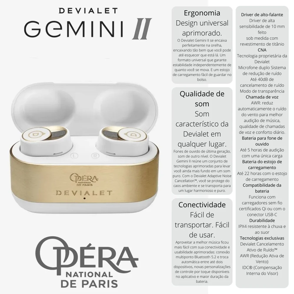 イヤホン Gemini II Opera de Paris GOLD Devialet Gemini II Opéra de Paris - 黄金のワイヤレスイヤホン