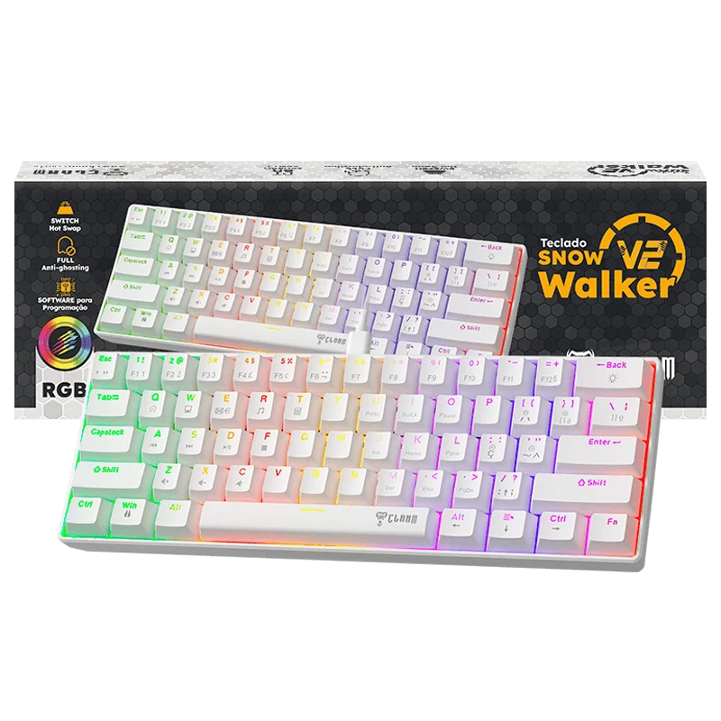 Teclado Gamer Mecânico 60% Snow Walker V2 RGB - Switch Red - Anti Ghosting - Hot Swapple - C/ Software Teclado Gamer Mecânico 60% Snow Walker V2 RGB - Switch Red - Anti Ghosting - Hot Swapple - C/ Software