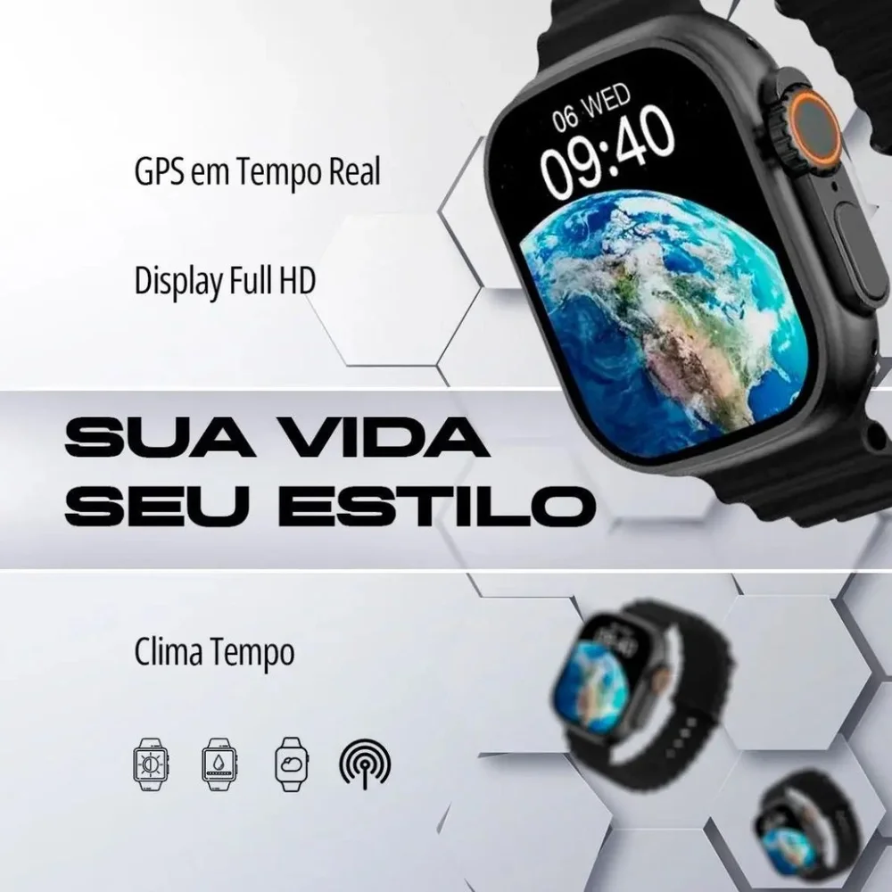 Imagem 3 de 5 do produto Smartwatch Hw9 Series 9 Pulso Fino Ultra Mini 2 Multiiras Esporte Preto