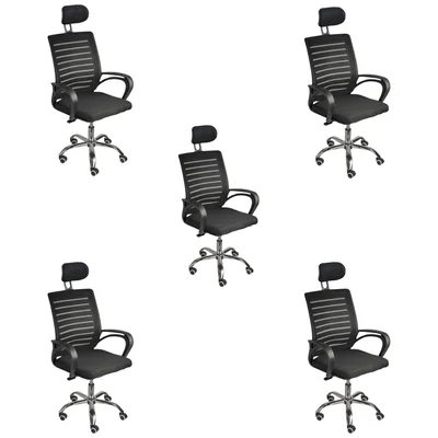 Kit 5 Cadeiras De Escritório Oficial Secretaria Diretor Roma Ergonômica Com Apoio De Nuca