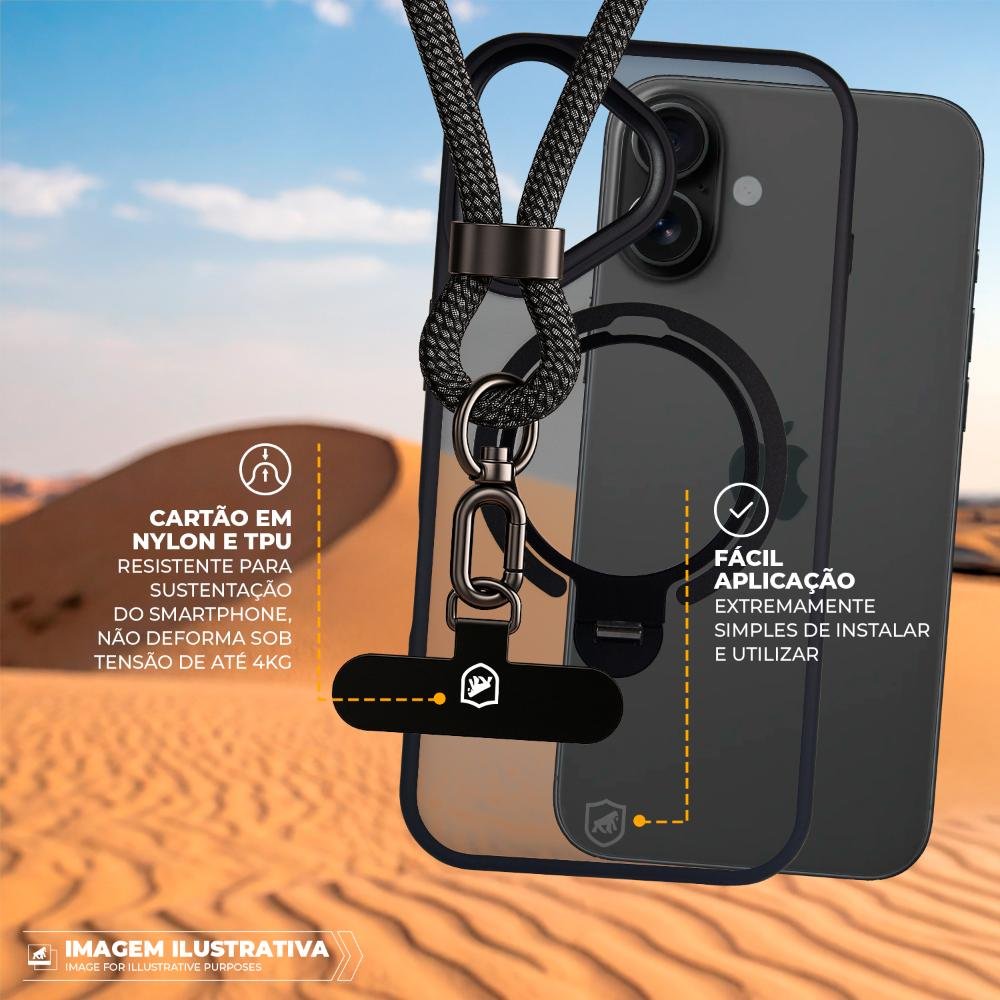 Cordão Strap Survivor Com Cabo 4 Em 1 - Preto - Gshield