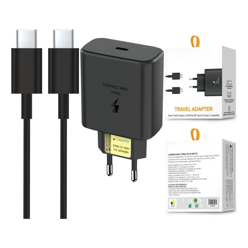 Carregador Usb-c Para Celular Turbo Charge Preto Compacto