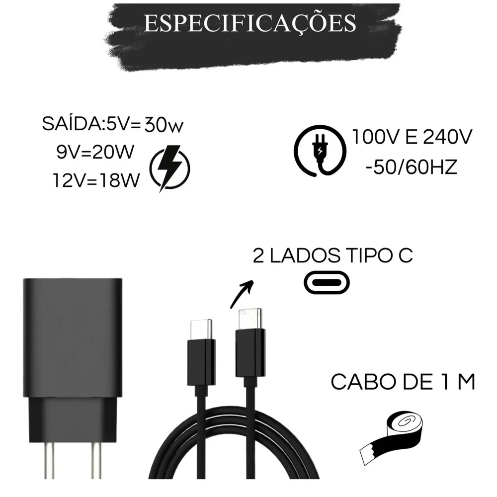 Carregador Usb-c Celular Turbo Charge Rápido Compacto Preto