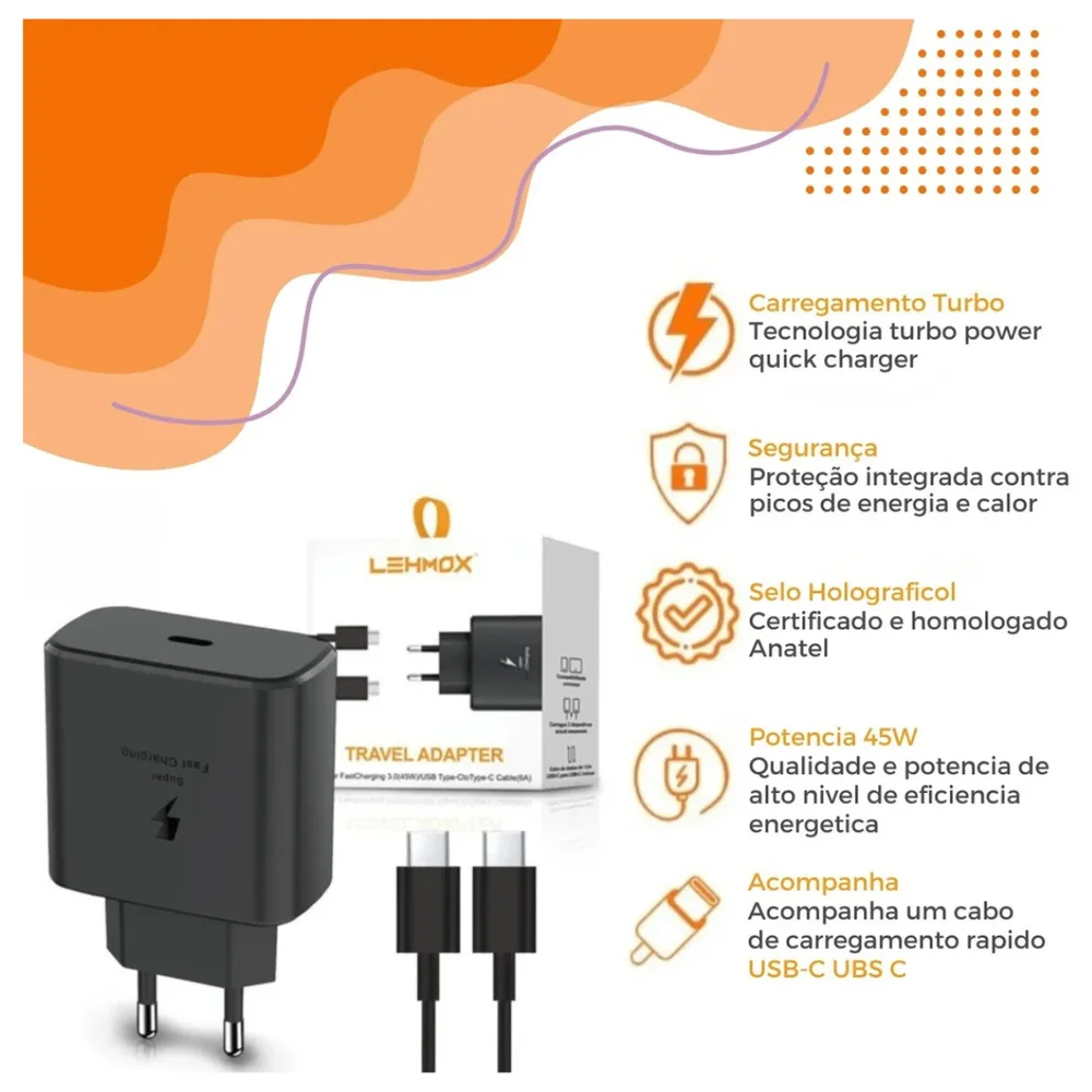 Imagem 2 de 5 do produto Adaptador Usb-c Celular Carregamento Turbo Rápido Preto
