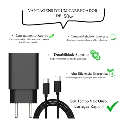 Tomada Usb-c Turbo Carregador Para Celular Android Preto