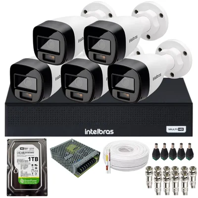 Kit 5 Câmeras Intelbras Alta Qualidade Vhd 1220 B Full Color Dvr Intelbras 08 Canais 1108-c Acompanha Hd.