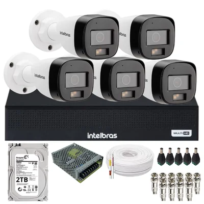 Kit Monitoramento 5 Câmeras Intelbras Vhd 3220 B Full Color Com Áudio Dvr Intelbras 08 Canais 1108-c Acompanha Hd 2TB.