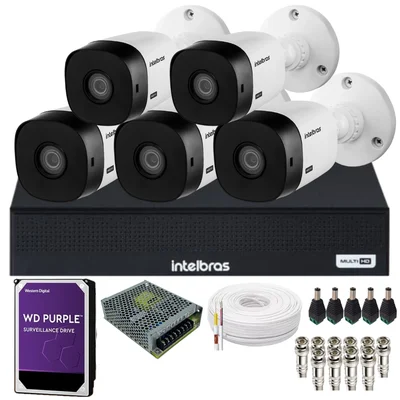 Kit Cftv 5 Câmeras Alta Qualidade Intelbras Full Hd 1220b Dvr Intelbras 08 Canais 1108-c C/hd  2TB Purple Instalado.