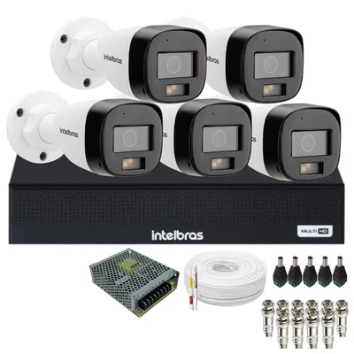 Kit 5 Câmeras Intelbras Vhd 3220 B Full Color Com Áudio Dvr Intelbras 08 Canais 1108-c S/hd.