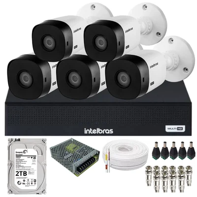 Kit Cftv 5 Câmeras Alta Qualidade Intelbras Full Hd 1220b Dvr Intelbras 08 Canais 1108-c  C/hd.