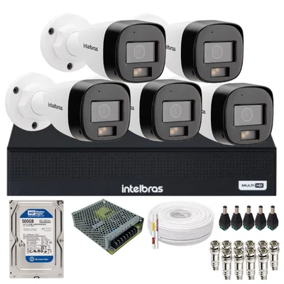 Kit 5 Câmeras Intelbras Vhd 3220 B Full Color Com Áudio Dvr Intelbras 08 Canais 1108-c Com Hd 500gb Instalado.