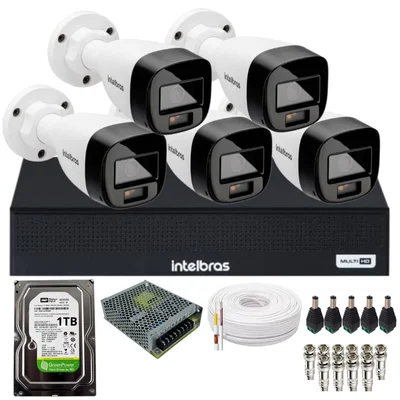 Kit 5 Câmeras Imagem Coloridas 1120b Full Color Intelbras Dvr Intelbras 08 Canais 1108-c Acompanha Hd No Dvr.