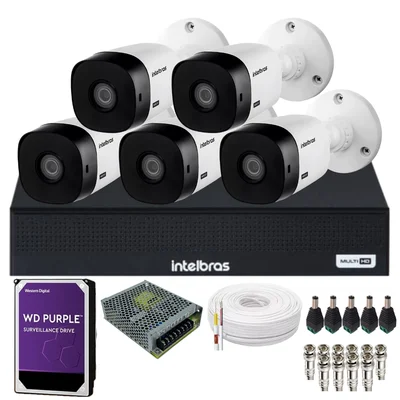 Kit 5 Câmeras Hd 1120b Intelbras Dvr Intelbras 08 Canais 1108-c C/hd 2TB Purple No Dvr.