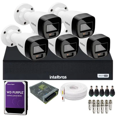 Kit Cftv 5 Câmeras Intelbras Coloridas 1120b Full Color Dvr Intelbras 08 Canais 1108-c Hd 2TB Purple.