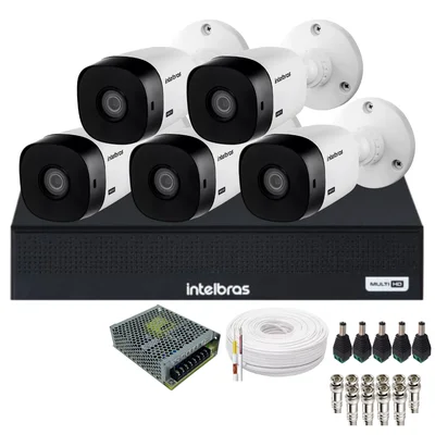 Kit 5 Câmeras Intelbras Hd 1120b Dvr Intelbras 08 Canais 1108-c Sem Hd.