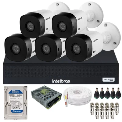 Kit 5 Câmeras Full Hd 1220b Intelbras Dvr Intelbras 08 Canais 1108-c Acompanha Hd.