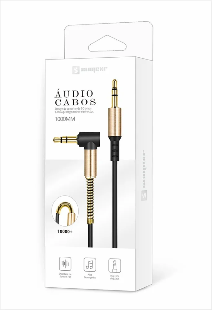Imagem 3 de 3 do produto Cabo De Áudio Sumexr P2 X P2 3.5mm 90° 1 Metro - Sx-y01	 - Preto