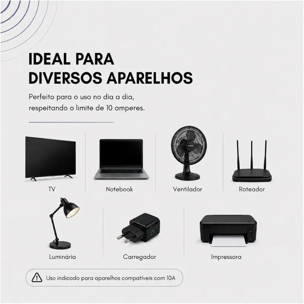 Imagem 3 de 5 do produto Extensão Cordão Prolongador Tripolar 10a 3 Metros Bivolt Preto - Force Line