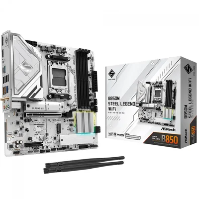 Placa Mãe Asrock B850m Steel Legend Wifi, Chipset B850, Amd Am5, Matx, Ddr5, Branco