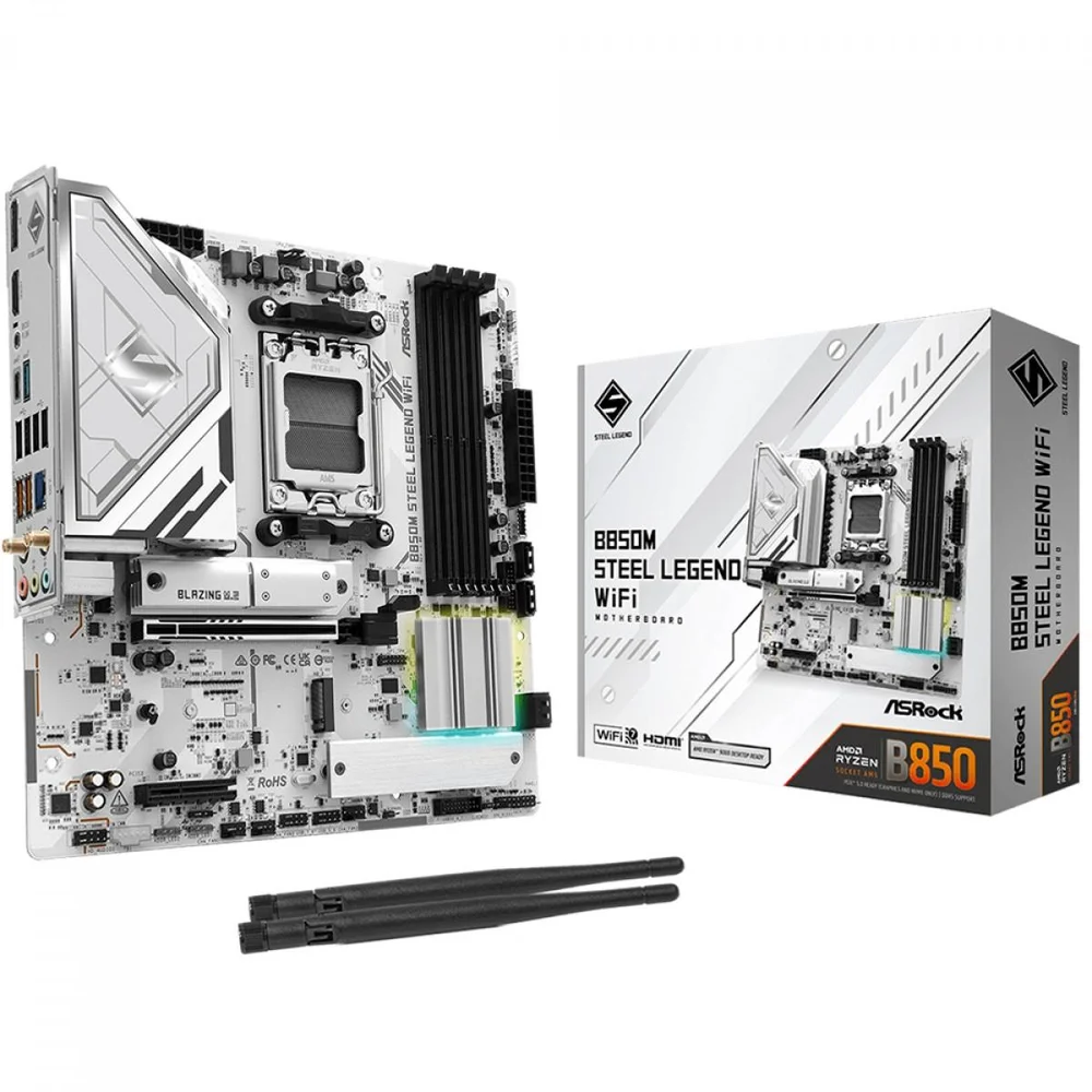 Placa Mãe Asrock B850m Steel Legend Wifi, Chipset B850, Amd Am5, Matx, Ddr5, Branco