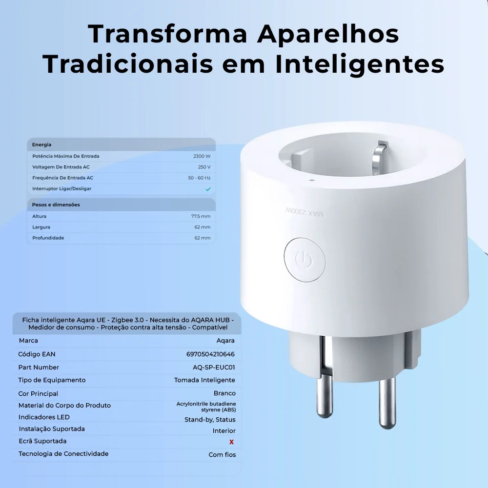 Imagem 2 de 5 do produto Plug Inteligente Tomada Aqara Para Automação Casa Branco