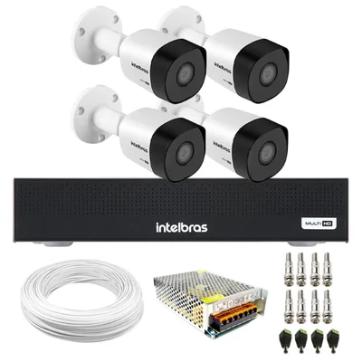 Kit 4 Câmeras Intelbras 3130 B Hd 720p Multi Hd Visão Noturna 30m Dvr Intelbras Mhdx 1104c 4 Canais