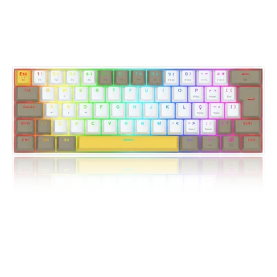 Teclado Mecanico Gamer Draconic Pro RGB Branco, Cinza E Amarelo Switch Marrom K530-yl Wt Gy