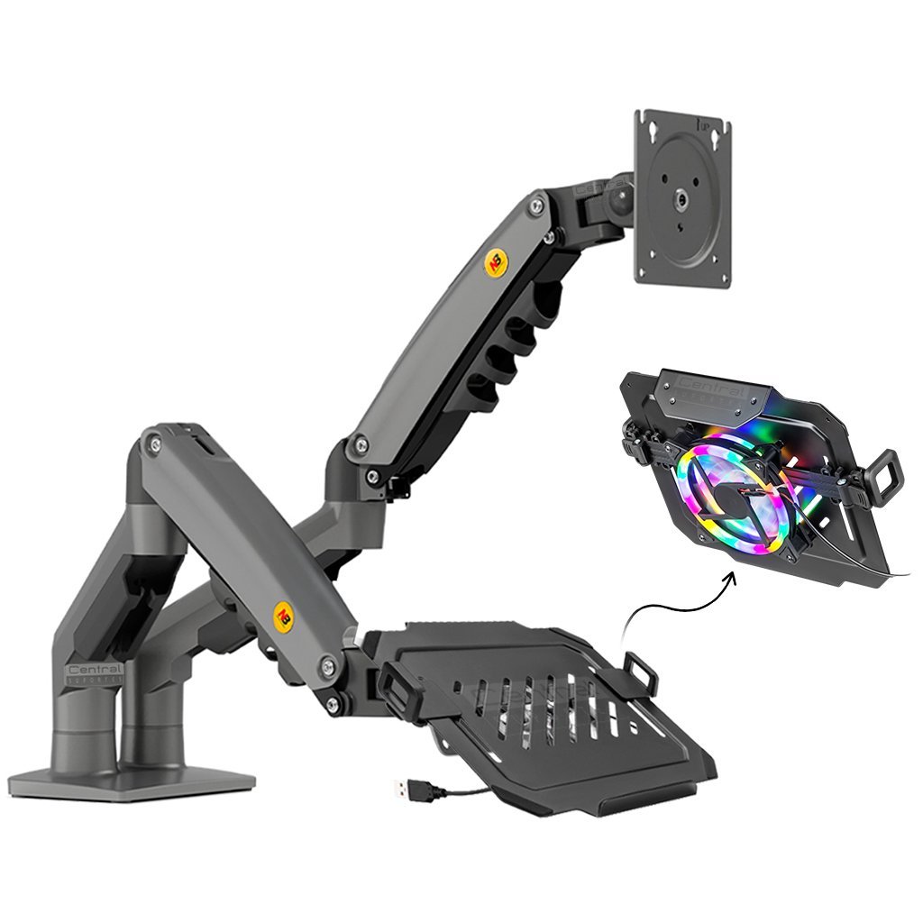 Suporte Para Monitor Braço Articulado Pistão A Gás Nb-f160 + Bandeja Para Notebook Nbh-8RGB