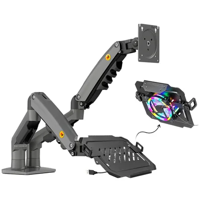Suporte Para Monitor Braço Articulado Pistão A Gás Nb-f160 + Bandeja Para Notebook Nbh-8RGB