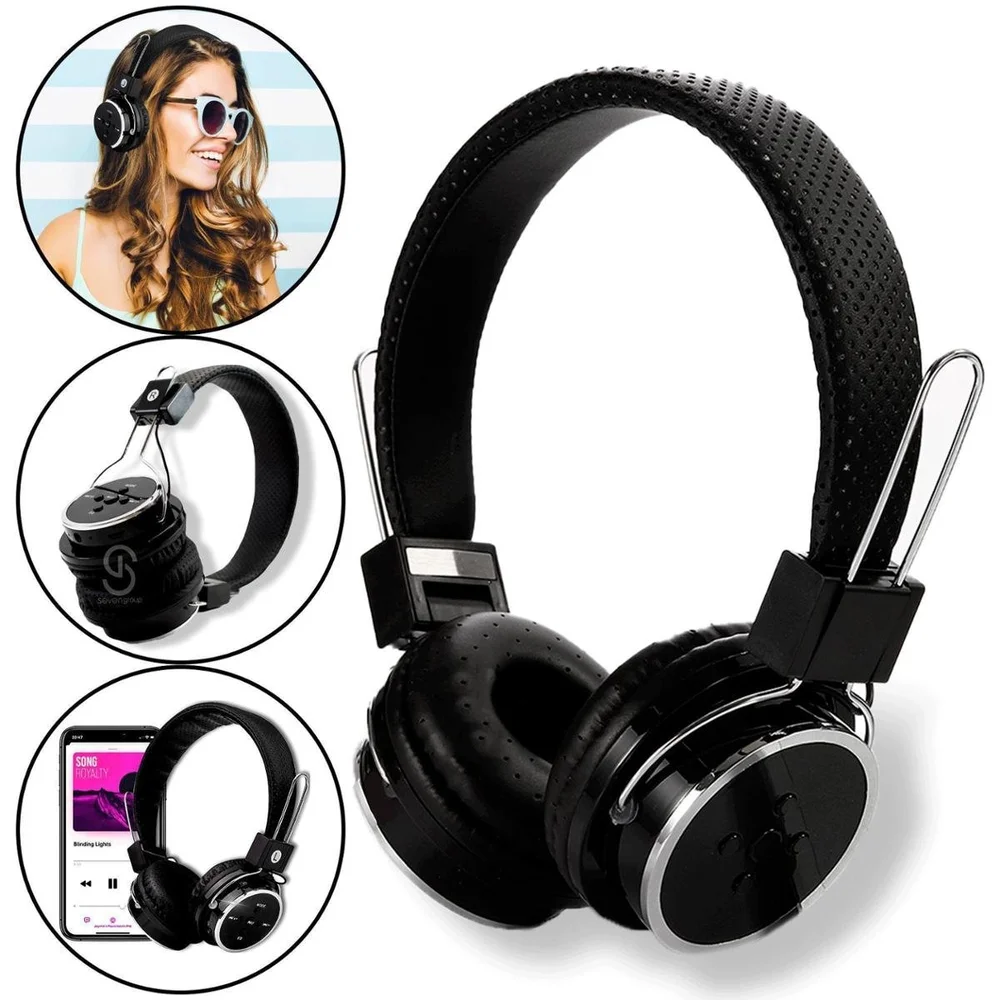 Imagem 4 de 5 do produto Fone De Ouvido Bluetooth Sem Fio Preto Entrada Cartão De Memoria, Radio Fm, Equalizador Integrado.