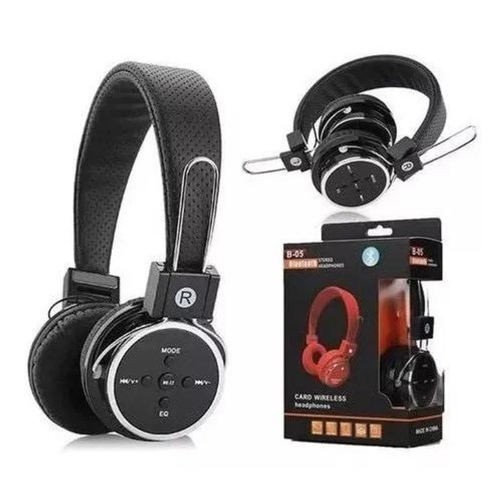 Imagem 5 de 5 do produto Fone De Ouvido Bluetooth Sem Fio Preto Entrada Cartão De Memoria, Radio Fm, Equalizador Integrado.