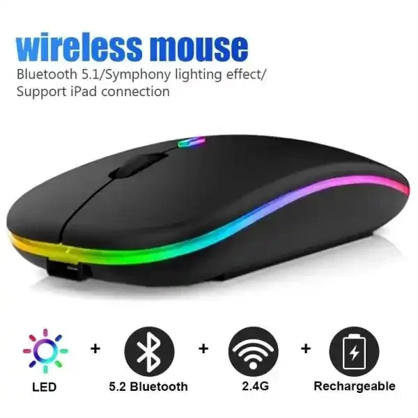 Imagem 4 de 5 do produto Mouse Sem Fio Megan Tech Mouse Sem Fio Com Luz RGB Preta