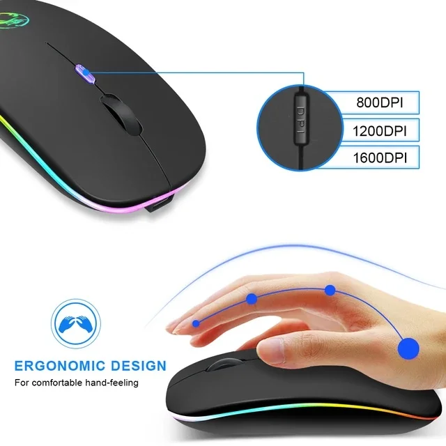 Imagem 5 de 5 do produto Mouse Sem Fio Megan Tech Mouse Sem Fio Com Luz RGB Preta