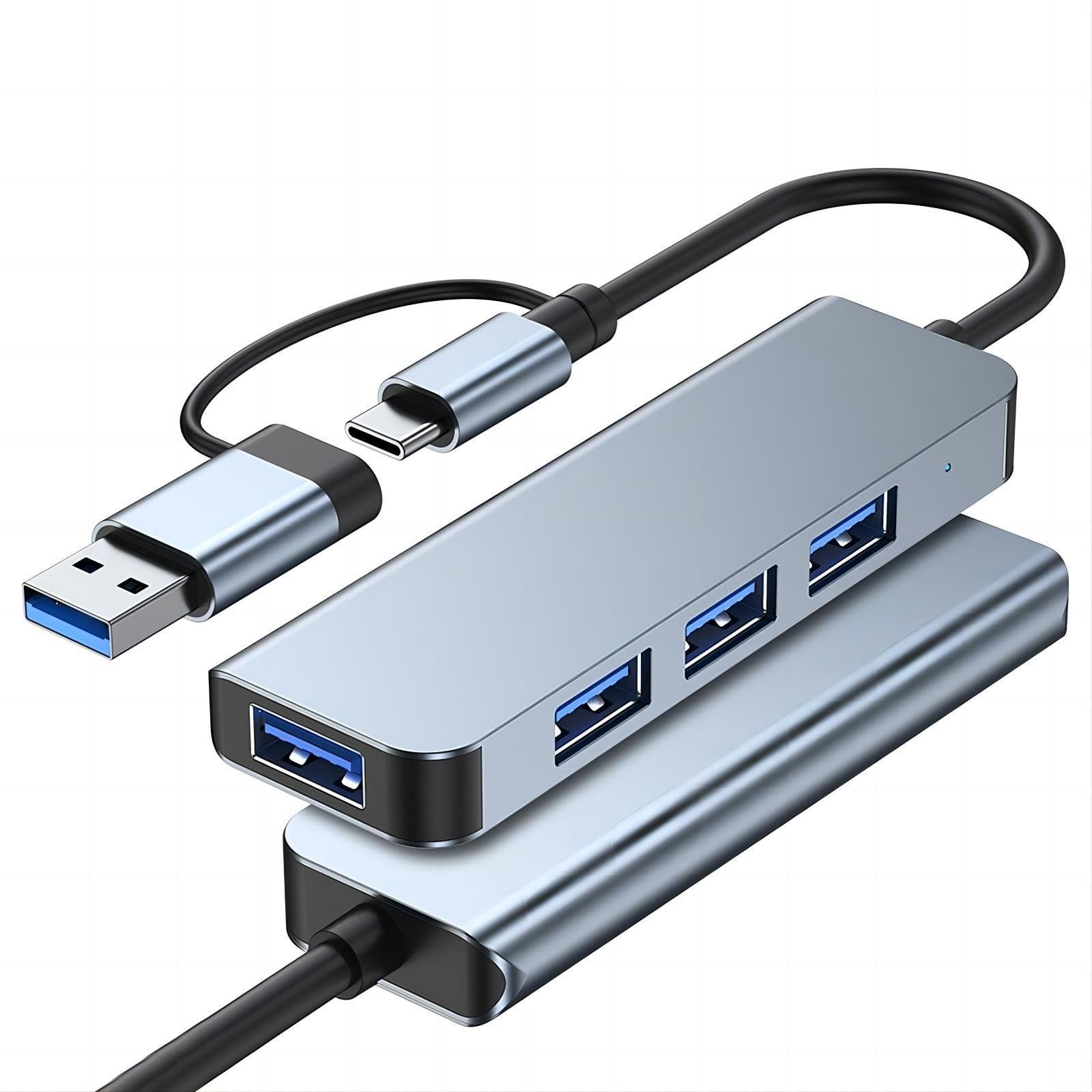 Hub Usb C E Usb 4 Em 1 - Adaptador Multiportas Com 1x Usb 3.0 E 3x Usb 2.0
