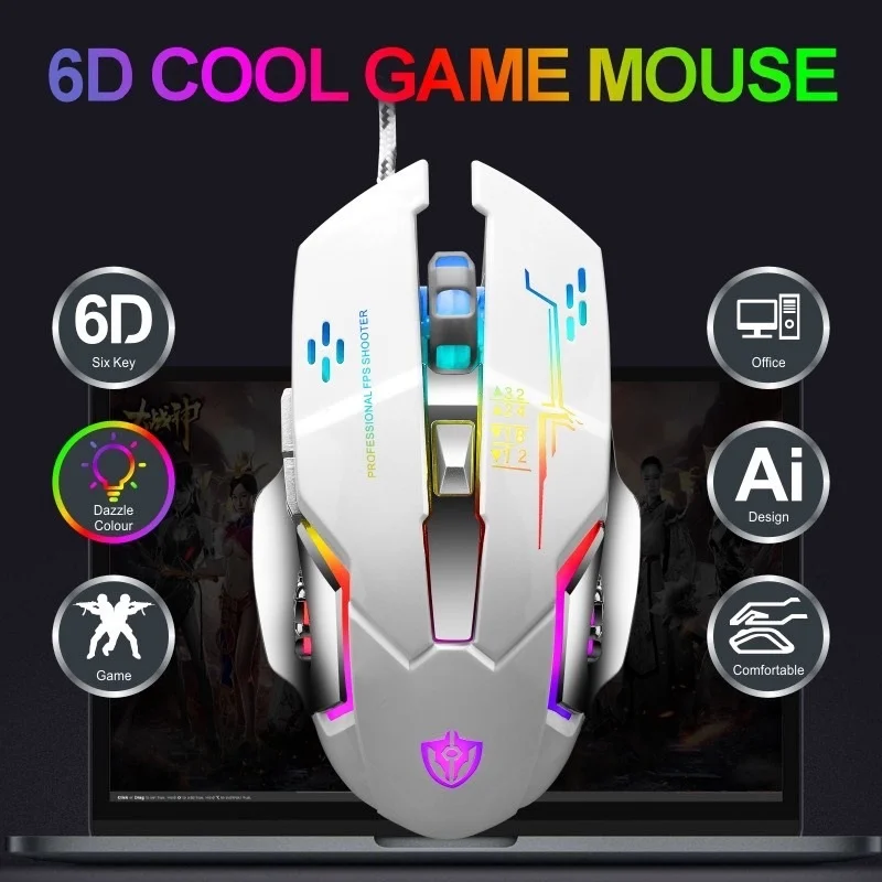 Imagem 2 de 5 do produto Mouse Gamer RGB, 3200 Dpi, 6 Botões Programáveis, Design Ergonômico, Com Fio Usb