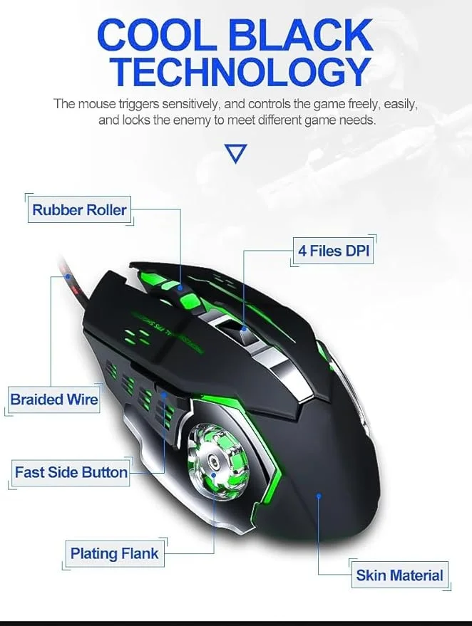 Mouse Gamer RGB, 3200 Dpi, 6 Botões Programáveis, Base Metálica, Design Ergonômico, Iluminação LED, Preto Mouse Gamer RGB, 3200 Dpi, 6 Botões Programáveis, Base Metálica, Design Ergonômico, Iluminação LED, Preto