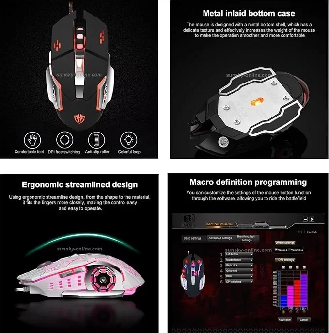 Mouse Gamer RGB, 3200 Dpi, 6 Botões Programáveis, Base Metálica, Design Ergonômico, Iluminação LED, Preto Mouse Gamer RGB, 3200 Dpi, 6 Botões Programáveis, Base Metálica, Design Ergonômico, Iluminação LED, Preto