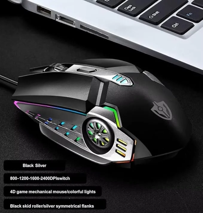 Mouse Gamer RGB, 3200 Dpi, 6 Botões Programáveis, Base Metálica, Design Ergonômico, Iluminação LED, Preto Mouse Gamer RGB, 3200 Dpi, 6 Botões Programáveis, Base Metálica, Design Ergonômico, Iluminação LED, Preto