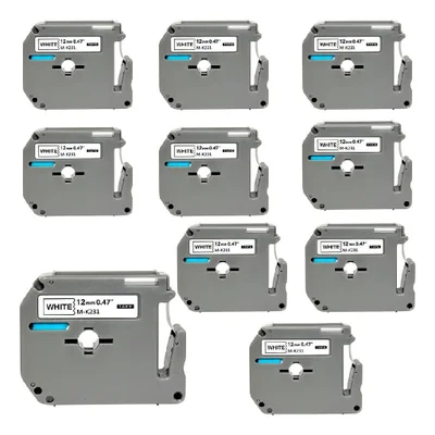 10 Fita Compatível Etiquetador Brother Mk231 12mm Pt80-70-90 Cor Branco