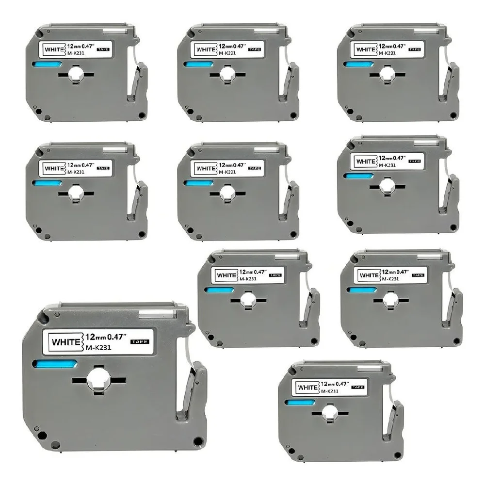 10 Fita Compatível Etiquetador Brother Mk231 12mm Pt80-70-90 Cor Branco