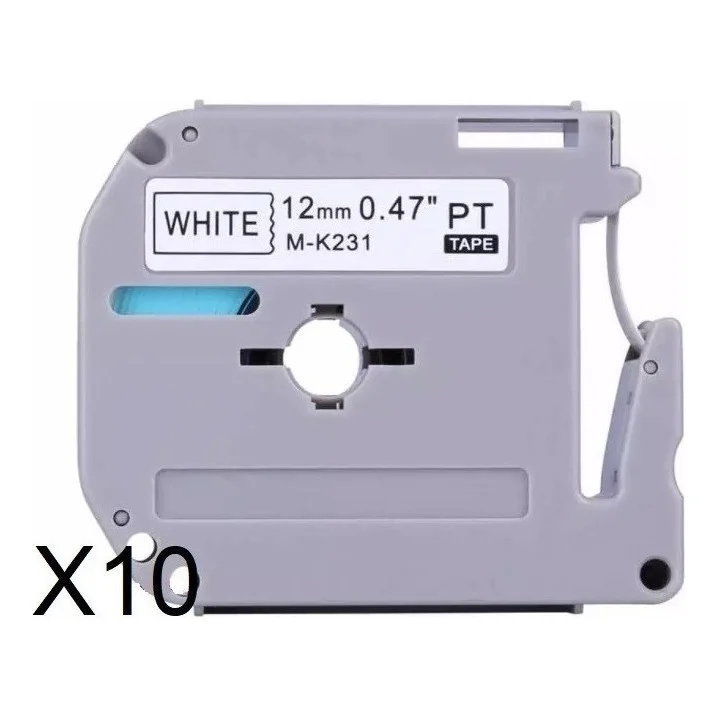 10 Fita Compatível Etiquetador Brother Mk231 12mm Pt80-70-90 Cor Branco