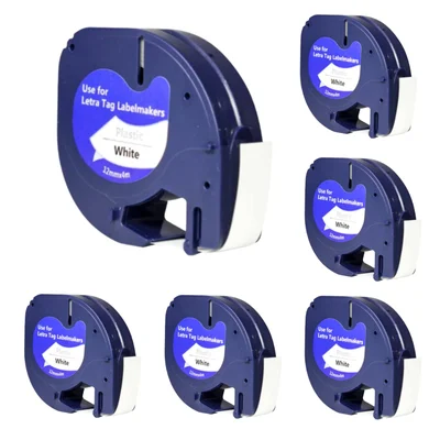 Kit Com 6 Fitas Brancas- Rotulador Dymo Letratag Plástica Compatível 91331 91201