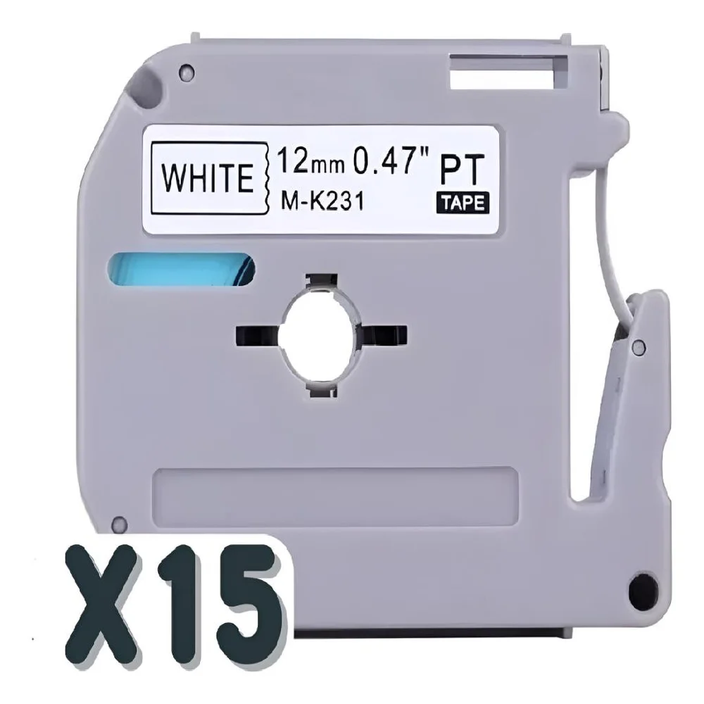 15x Fita Compatível Com Brother Mk231 T Branca 12mm Pt 80 70 Cor Branco
