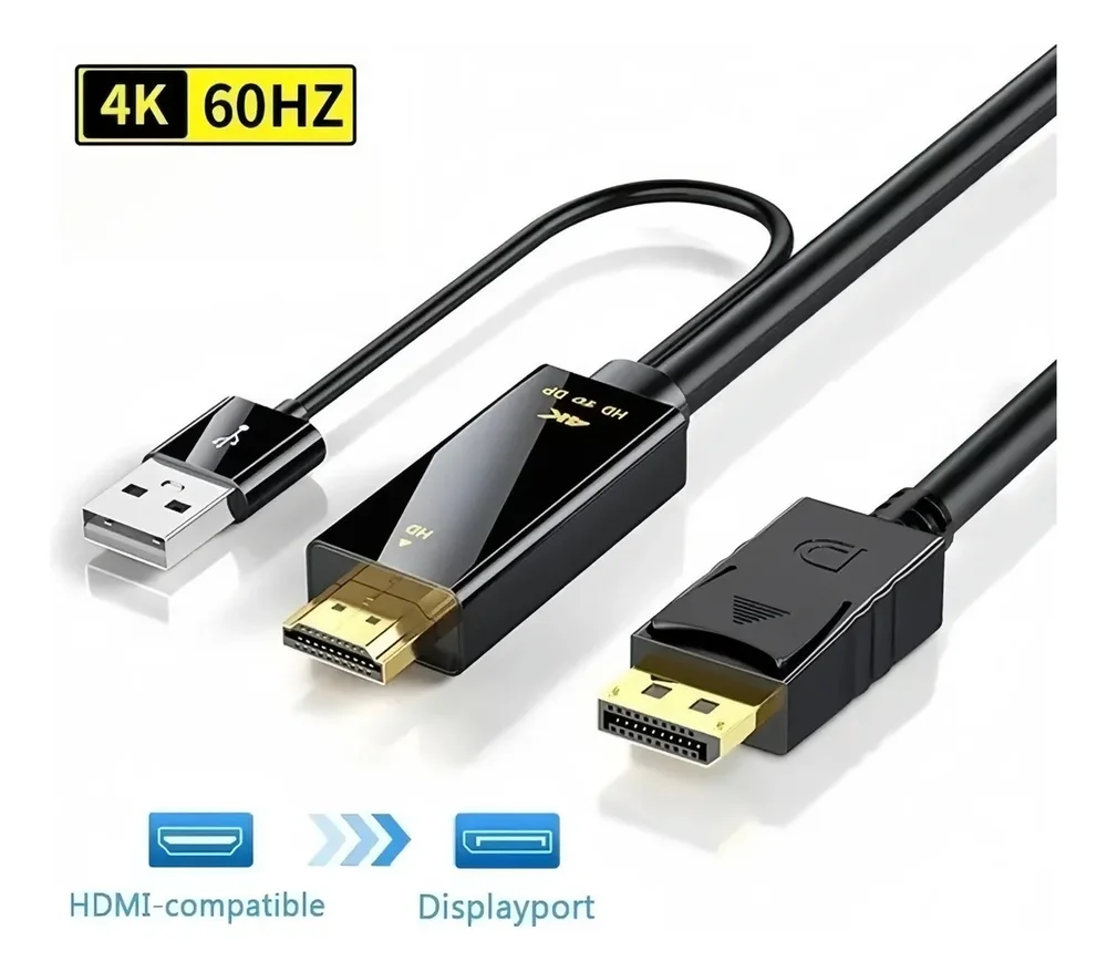 Imagem 3 de 4 do produto Cabo Adaptador HDMI 2.0 Para Displayport 1,8m 144hz P/ Dell