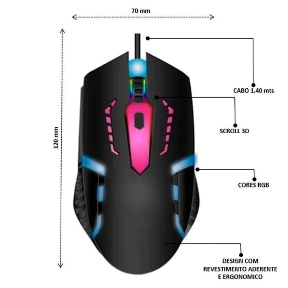 Imagem 5 de 5 do produto Mouse Gamer LED RGB 3200 Dpi Ergonômico Usb Weibo M 39 Luzes Com Fio Jogador PC E Notebook