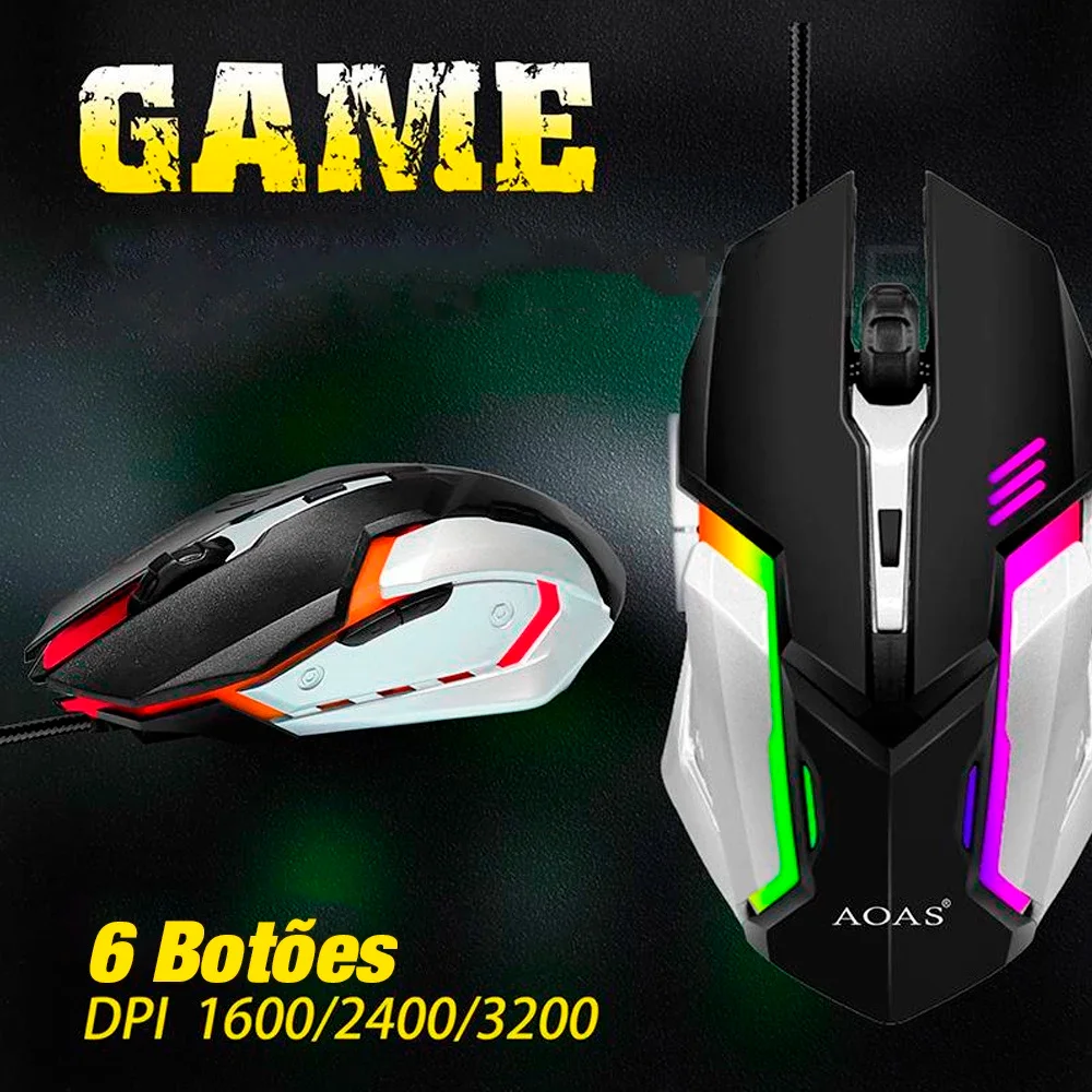 Imagem 5 de 5 do produto Mouse Gamer Usb 1,4m LED RGB Botões 3200dpi
