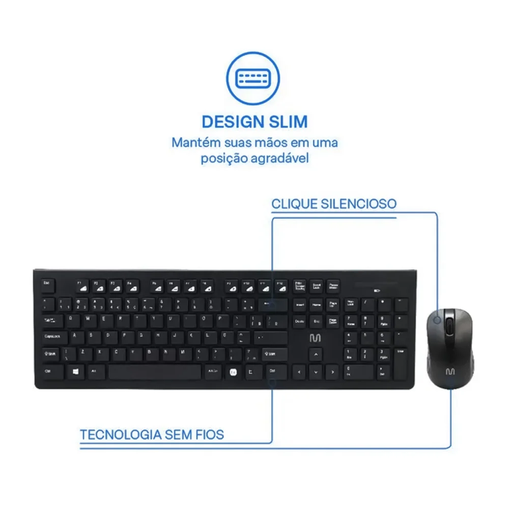 Imagem 2 de 5 do produto Kit Teclado E Mouse Sem Fio Multi Slim Usb - Tc212