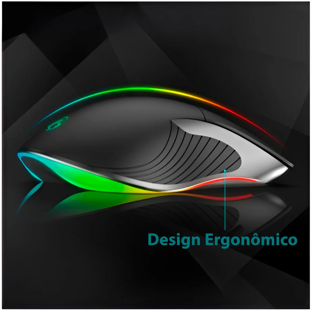 Imagem 3 de 5 do produto Mouse Gamer Óptico RGB Com Fio Usb 6 Botoes